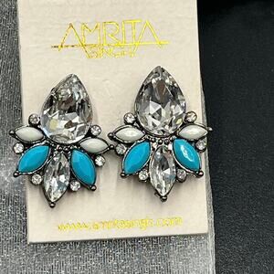 Amrita Singh Goa Turquoise and Ivory Austrian Crystal Stud Statement Earring New